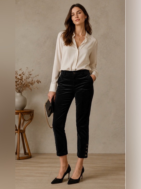 Anthropologie Pants - Anthropologie Elevenses Velvet Ankle Button Pants Black Cropped Trousers